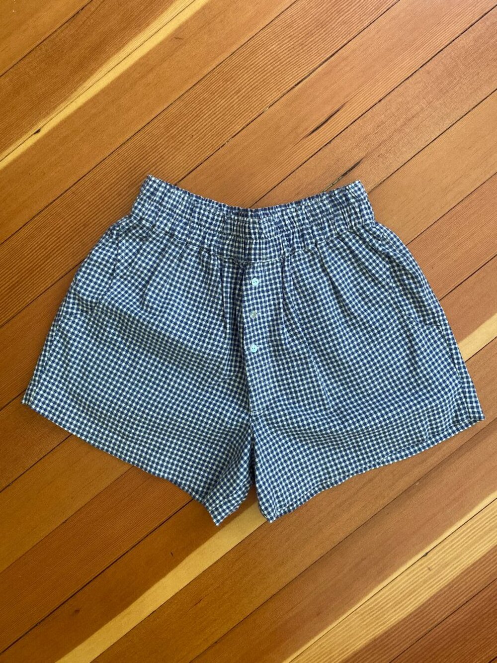 Maria Stanley Gingham Boxer Shorts - Blue and White - 100% Cotton - Size Small
